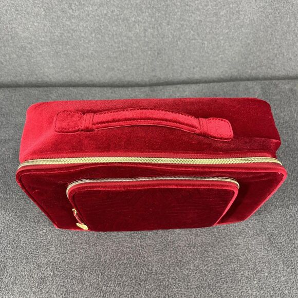 Estée Lauder Red Velvet Star Cosmetic Travel Train Bag Gold Zipper Recycled - Picture 8 of 14